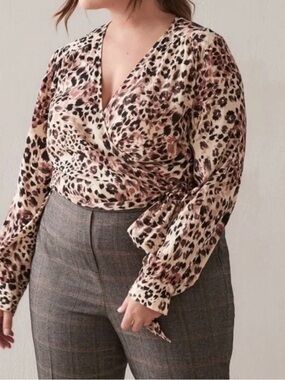 Addition Elle Penningtons Leopard Print Wrap Blouse in Beige - Women’s size 2x